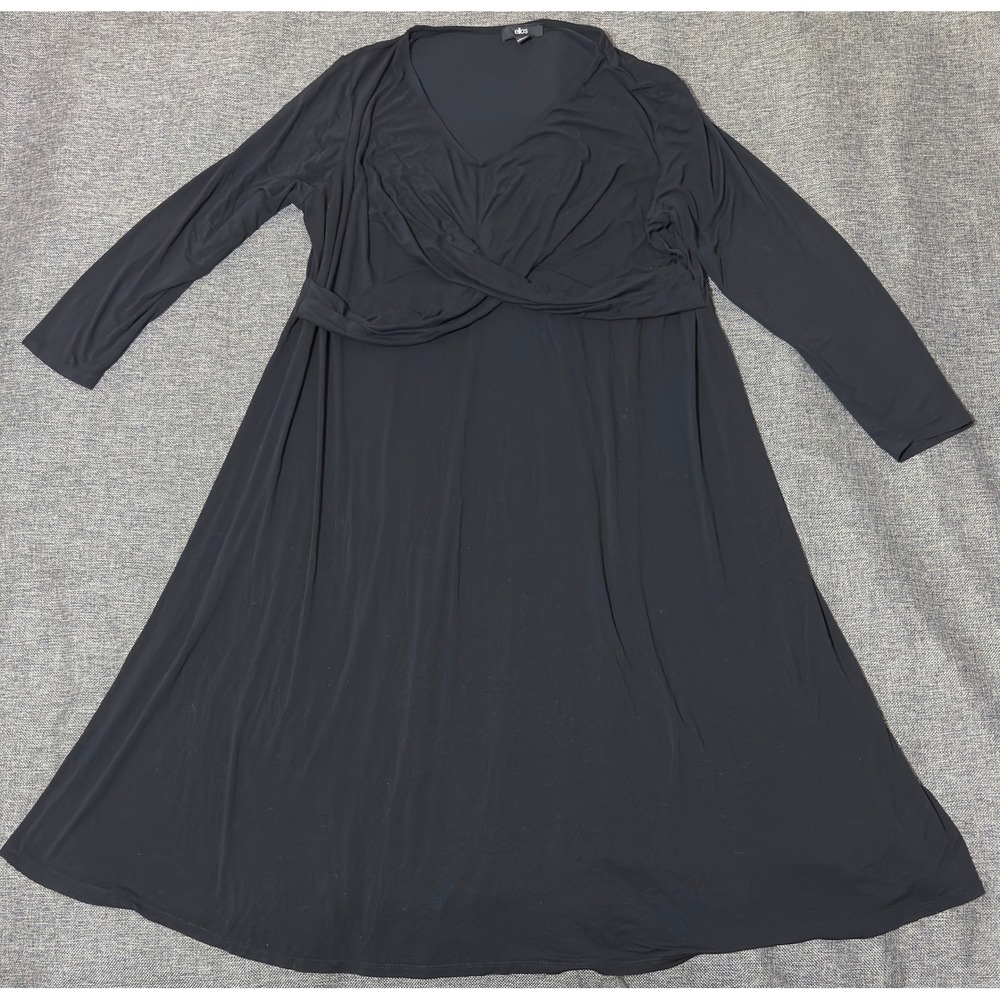 Ellos Women 1X Dress Black Long Sleeve V-Neck Twist Front 05-1897-7